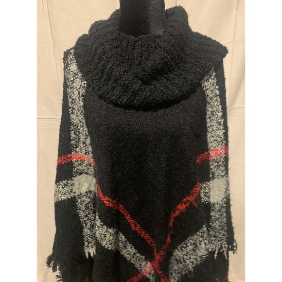 Woven Heart Turtleneck Poncho Sz S/M Batwing Fringe Boho Ethnic Cape Wrap Shawl - Picture 5 of 9